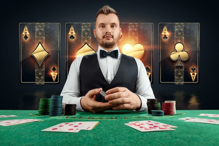 Meja baccarat dengan layout kartu dan area taruhan jelas